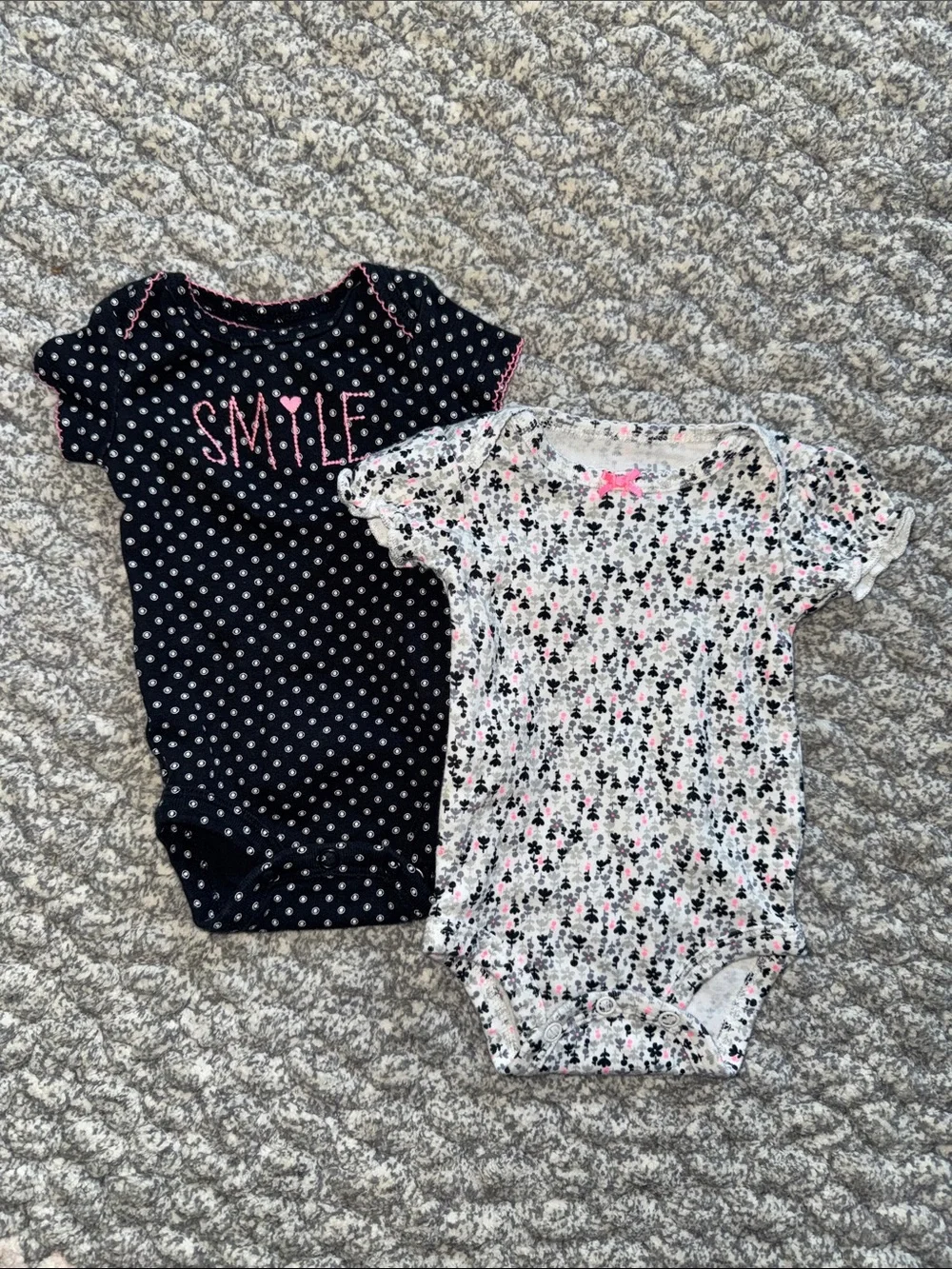 child of mine Navy Polka Dot One-Piece Bodysuit with Pink 'SMILE' Detail