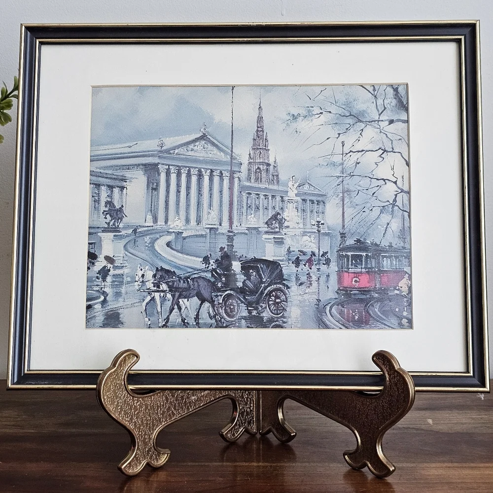 Vintage Maurice Legendre Vienna Street Scene Print Tram Horse Carriage Art