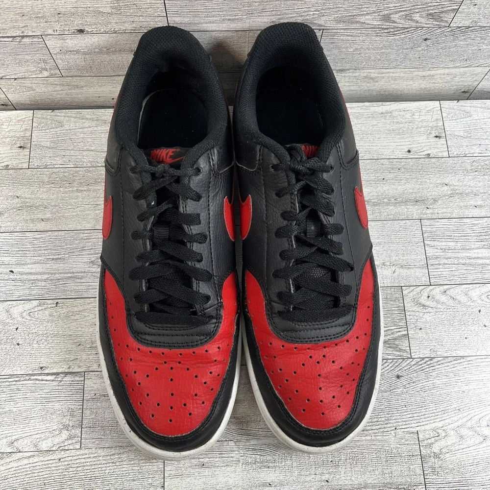 Nike Court Vision Low FJ0685-010 Black Red Athletic Shoes Men Size‎ 9.5