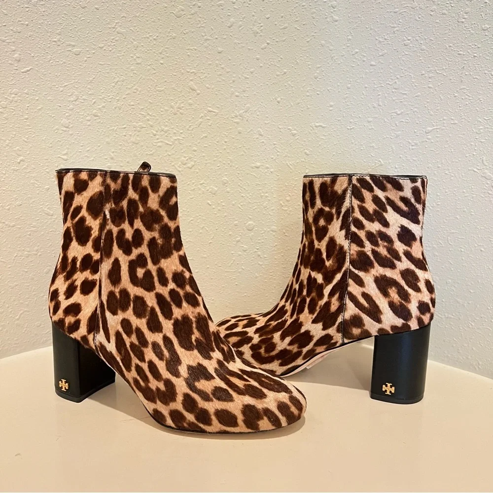 Tory Burch Brooke Leopard Print  Calfhair Women’s  Booties Size 6.5 NIB