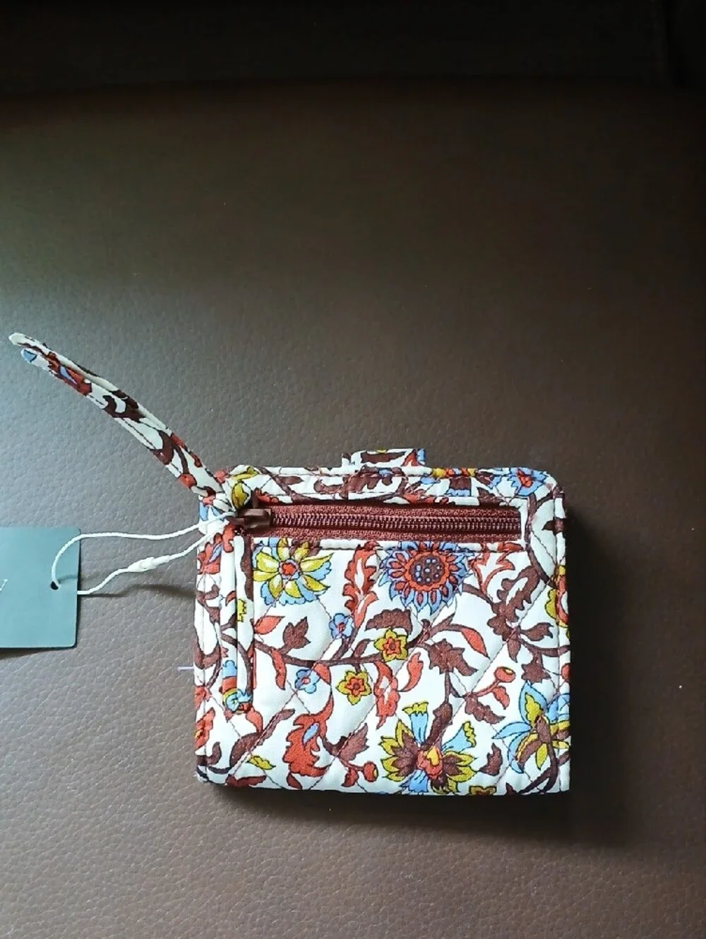 Vera Bradley Quilted Floral Wristlet Wallet in White, Brown, Yellow, Blue, Red