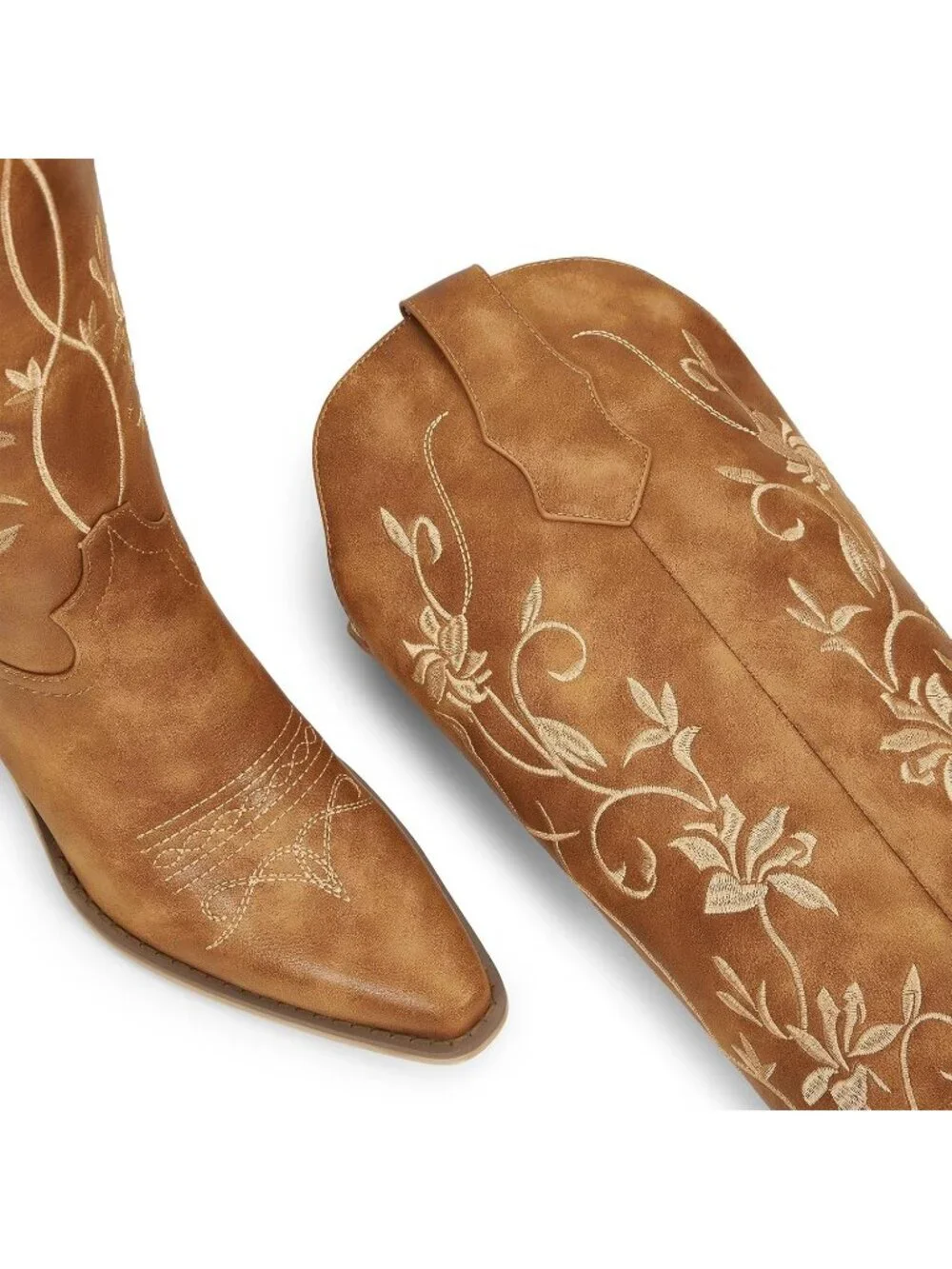 Women's Classic Brown Cowboy Knee High Cowgirl Boots Pointed Toe Chunky Heels