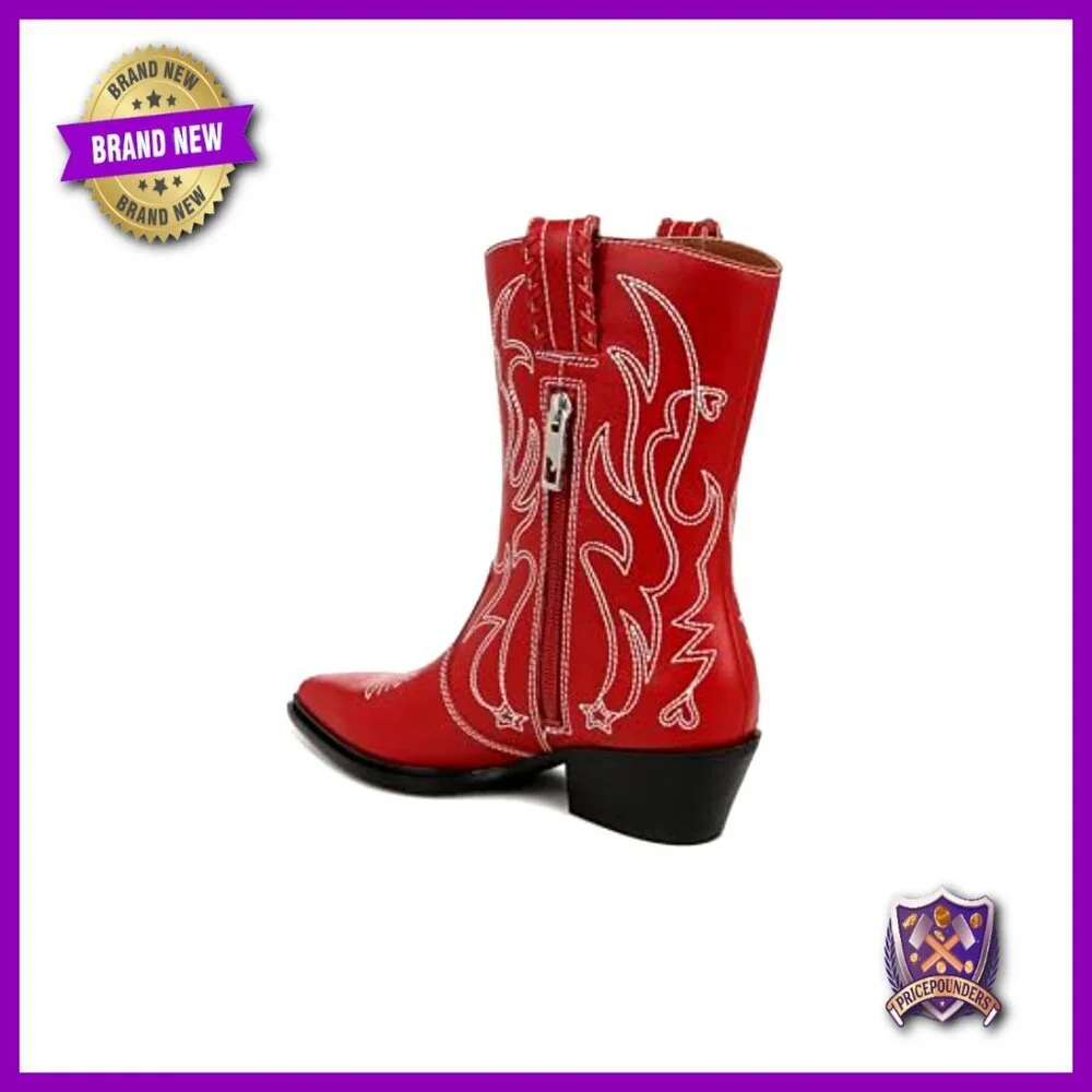 Western Booties Pointed Toe Slip On Leather Stitch Detail Chic Cowboy Style