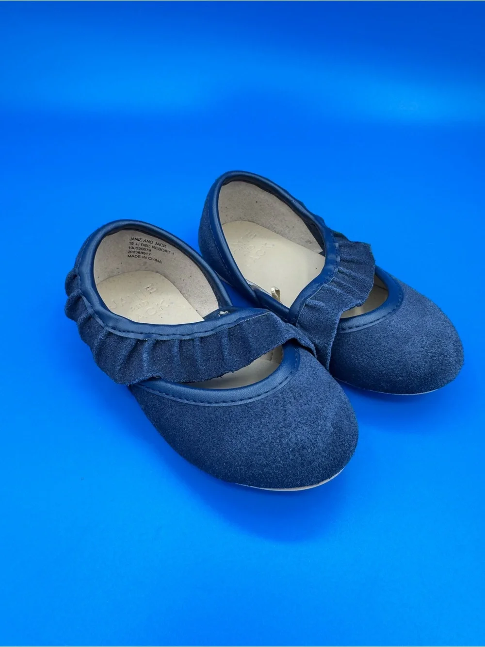 Janie and Jack Navy Blue Mary Jane Shoes with Ruffled Strap