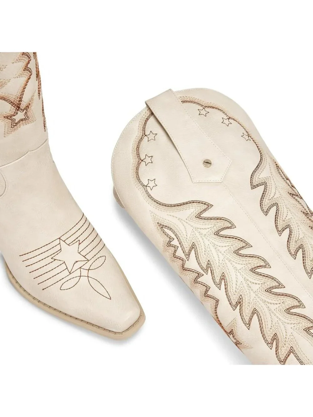 Women's Beige Cowboy Knee High Cowgirl Boots Pointed Toe Chunky Heels