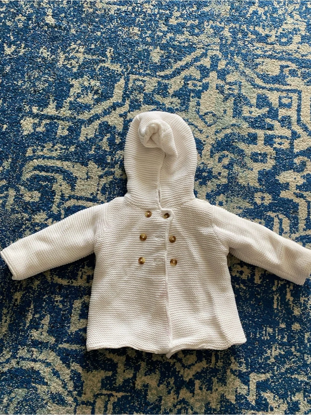 Carter's White Hooded Pea Coat with Gold Buttons