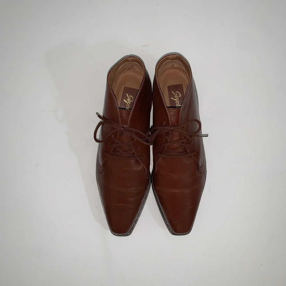 Seychelles Boots Womens 10 Brown Leather Abby Ankle Lace Up Block Heel Booties