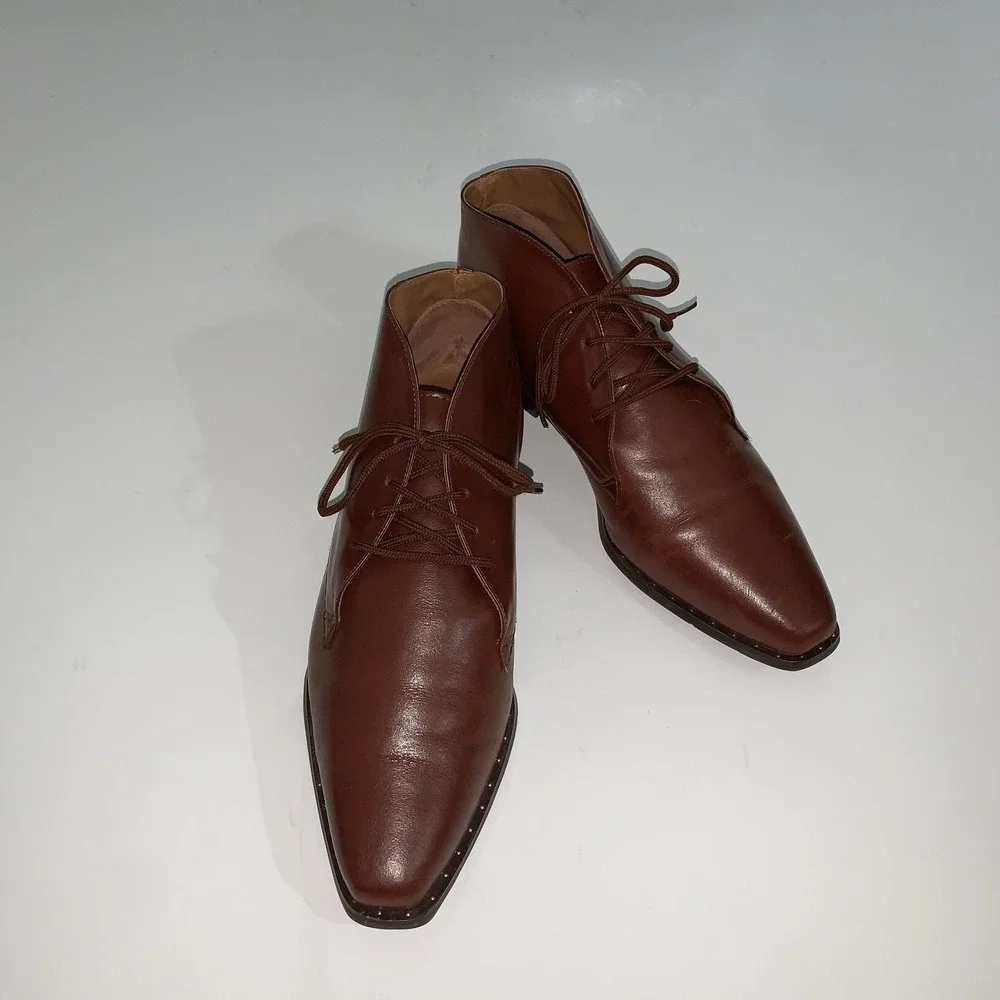 Seychelles Boots Womens 10 Brown Leather Abby Ankle Lace Up Block Heel Booties