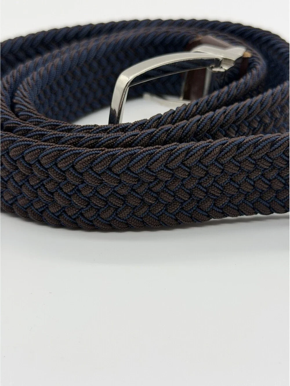 Tommy Bahama Belt Mens L/XL Blue/Brown Braided Woven Elastic Stretch Reversible