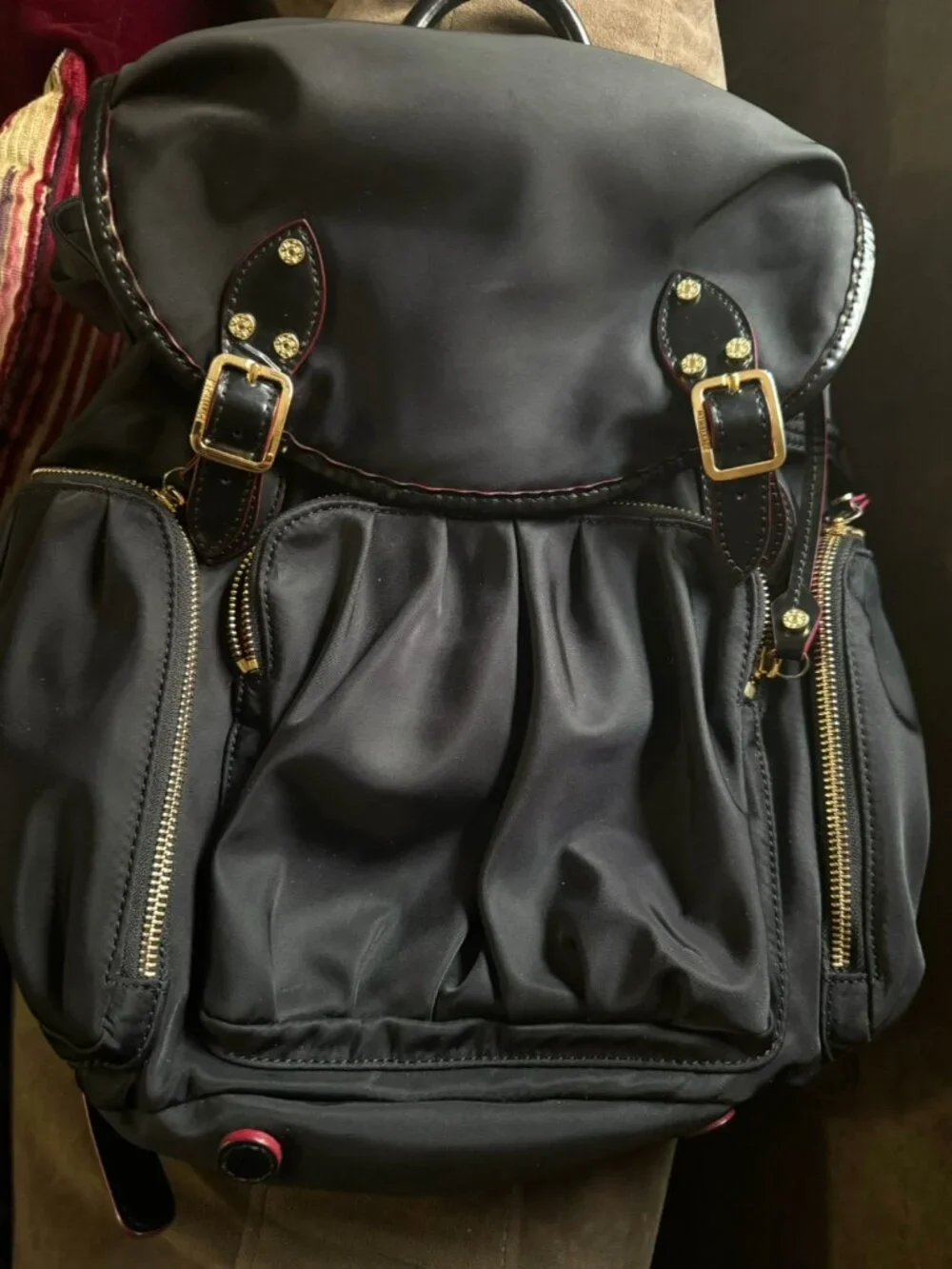 Stylish Black MZ Wallace nylon and leather backpack in excellent condition