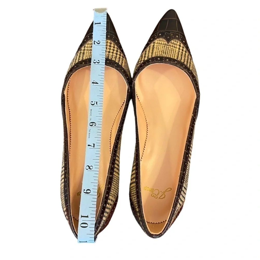 J. CREW Heels Leather Pointed Toe Crocodile Brown Plaid Women Size 8 NWOT