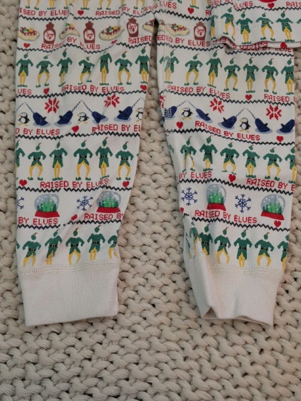 Hanna Andersson Cream Kids Holiday Elf Pajama Set with Green Red Blue Accents