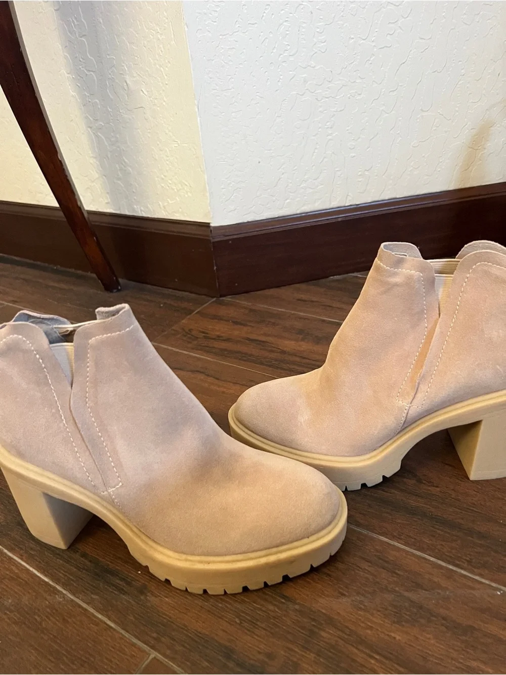 Dolce Vita Light Beige Suede Chelsea Platform Booties