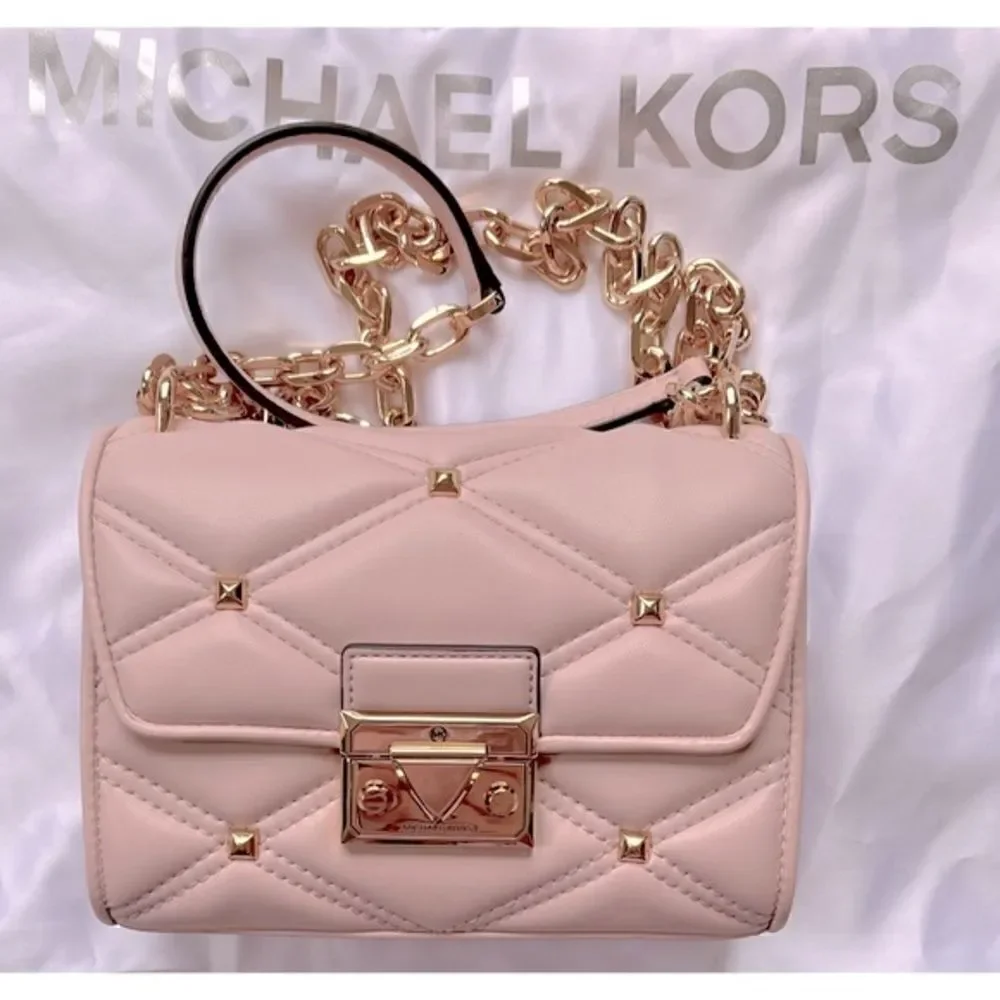 NWT MICHAEL KORS Serena Small Flap Studded Crossbody Bag in Powder Blush