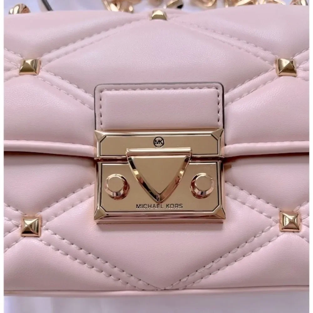 NWT MICHAEL KORS Serena Small Flap Studded Crossbody Bag in Powder Blush