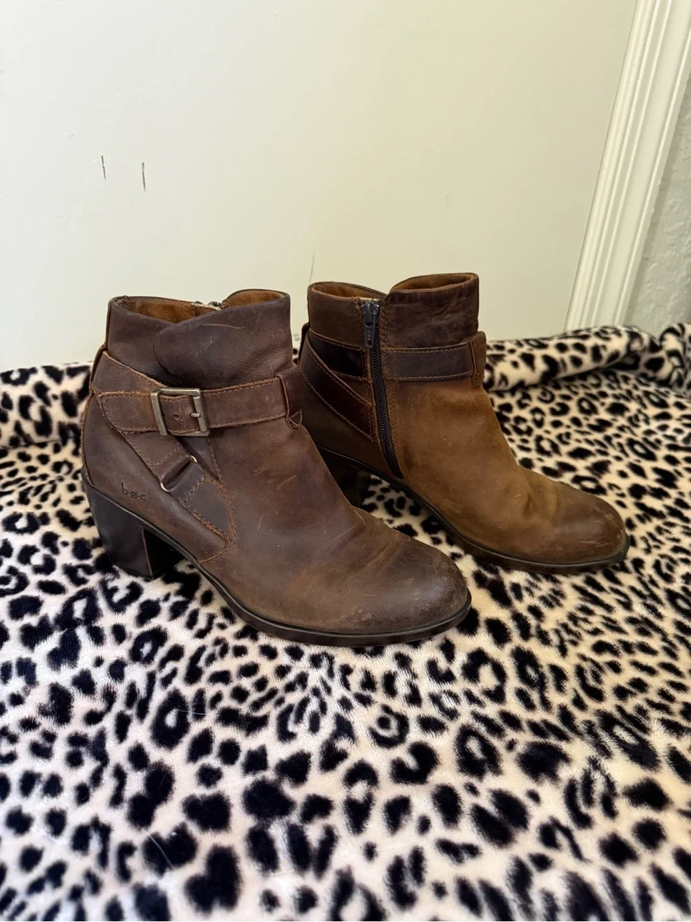 Women's Brown Leather Ankle Boots with Buckle Detail