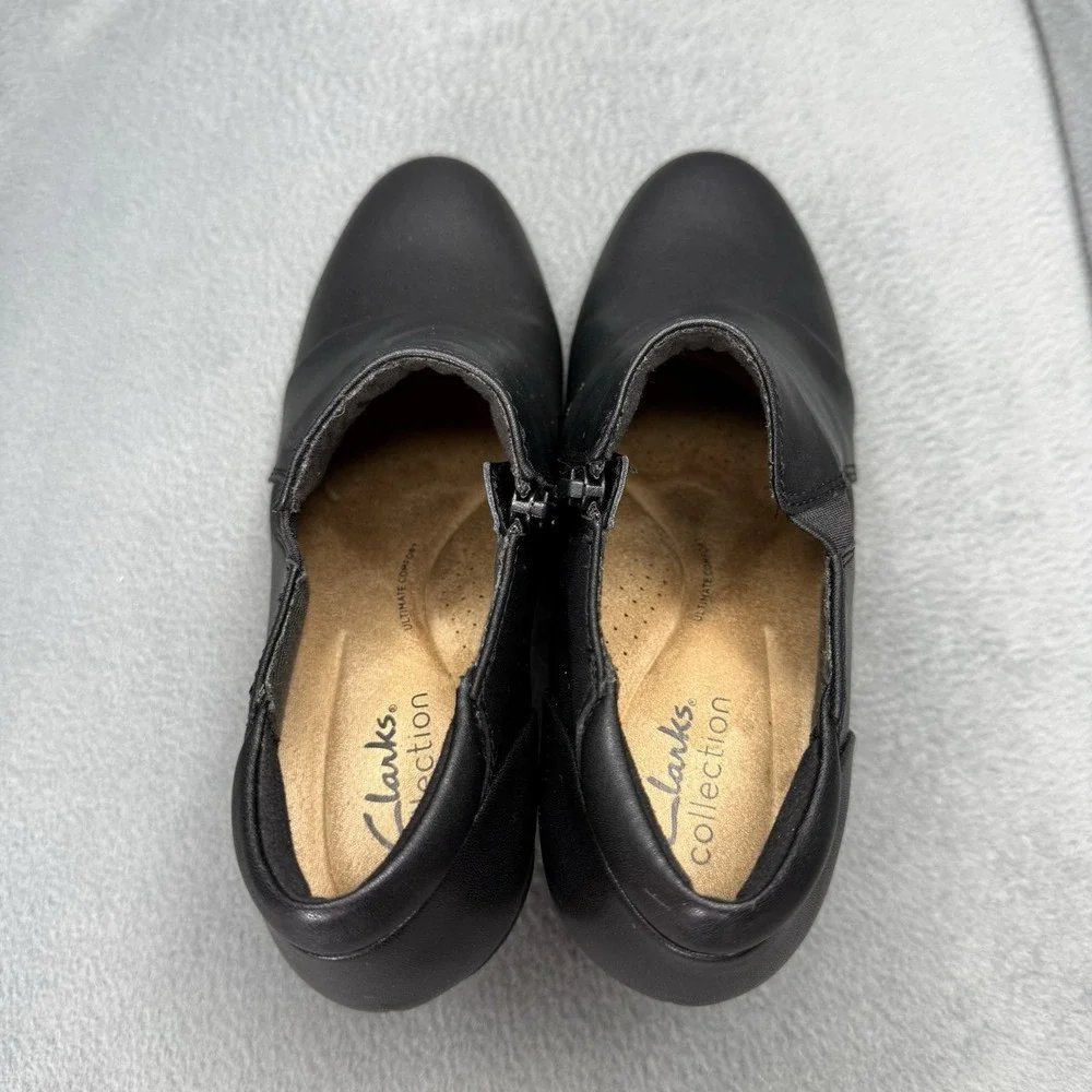 Clarks Emily 2 Pearl Women's 8 M Black Leather Ankle Booties Side Zip