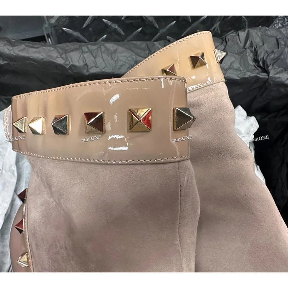 VALENTINO Suede And Patent Leather Rockstud Ankle Boots