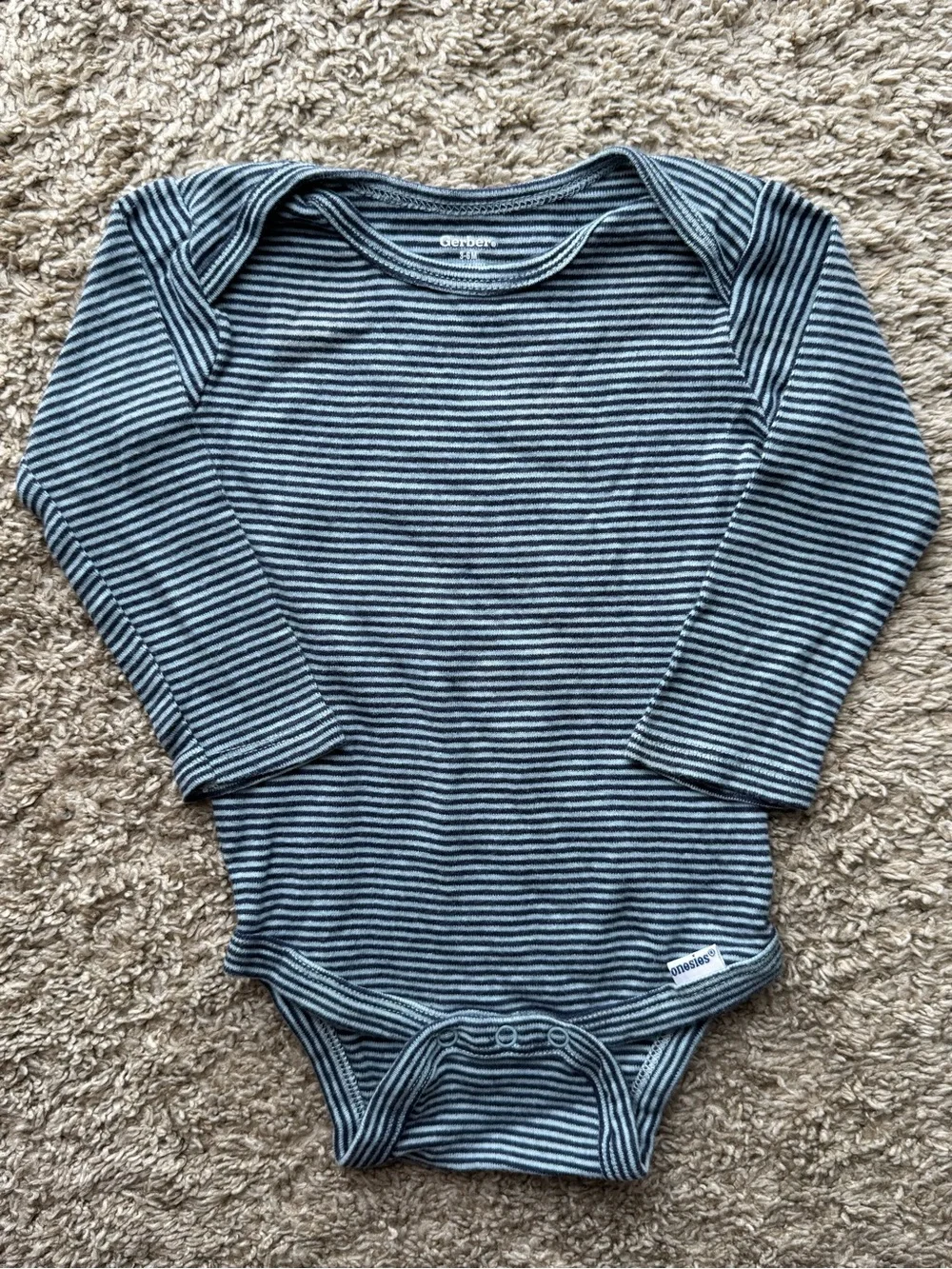 Gerber Blue Striped Long Sleeve Bodysuit Baby One Piece 3-6M Cotton