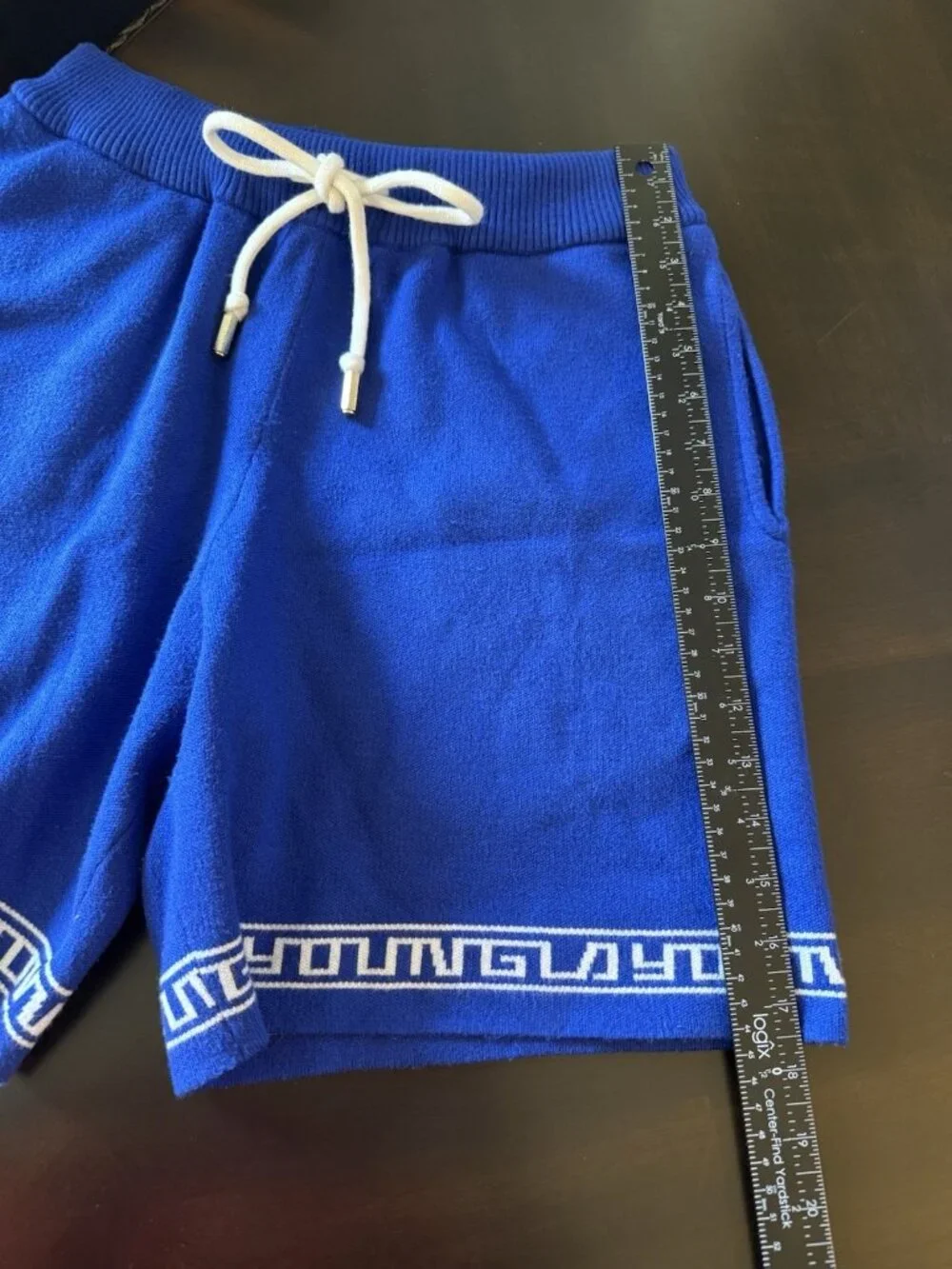 Young LA Men’s Knit Hieroglyphic Shorts Casual Athliesure Sz L Blue Drawstring
