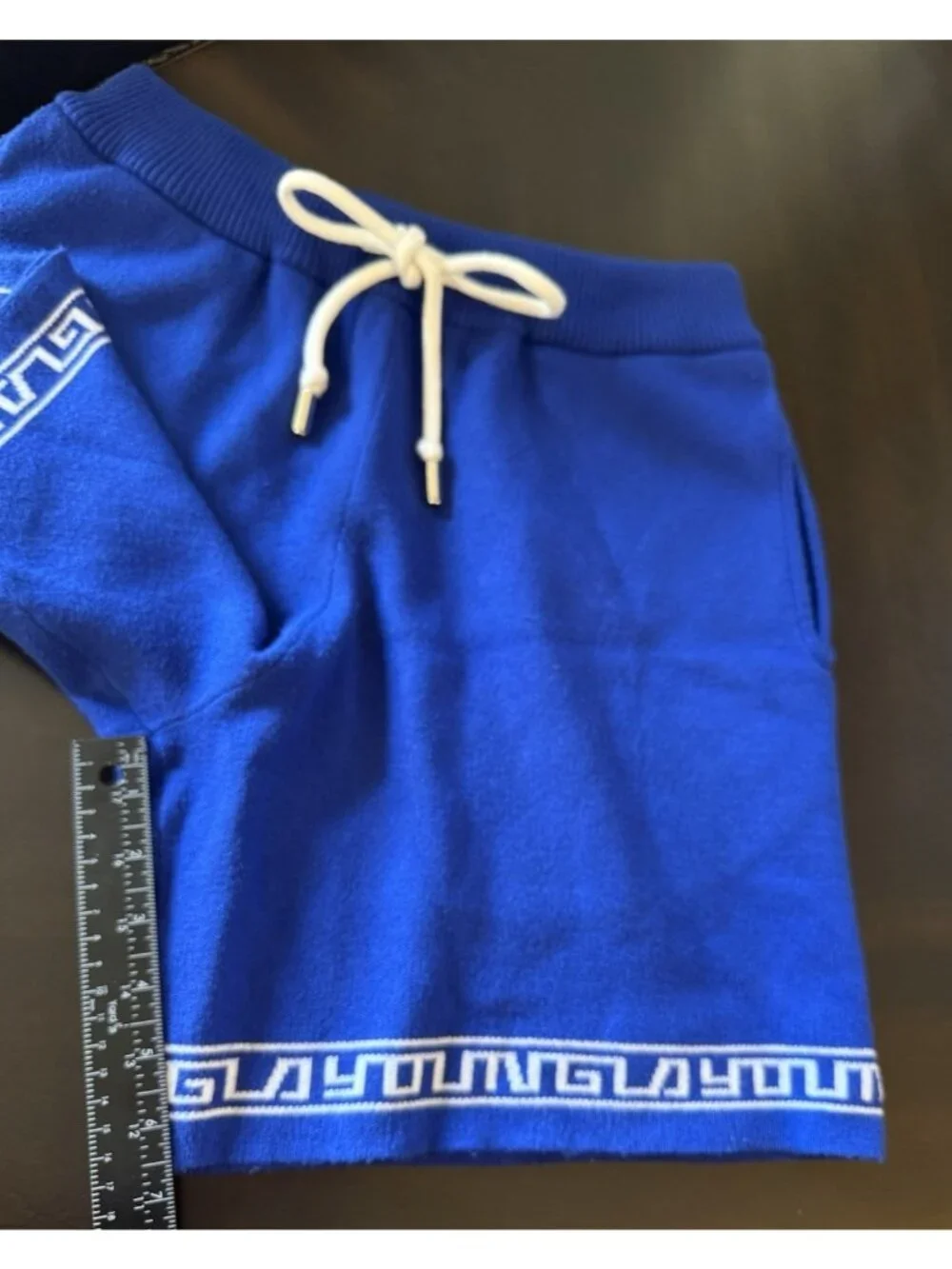 Young LA Men’s Knit Hieroglyphic Shorts Casual Athliesure Sz L Blue Drawstring