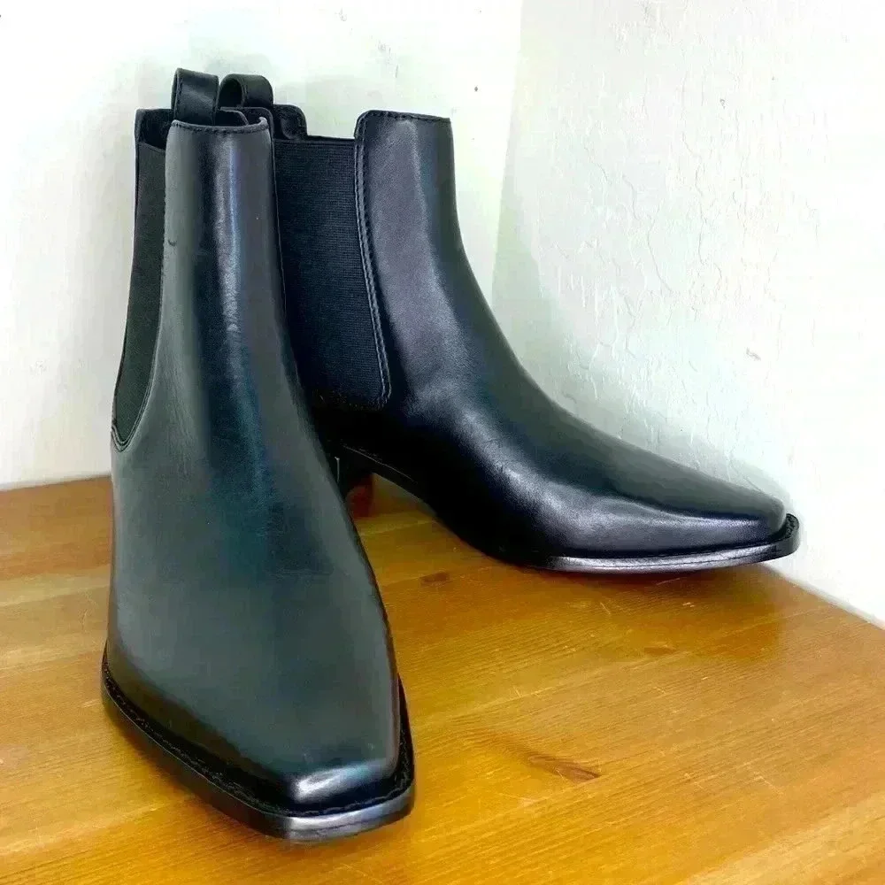NEW Tory Burch Chelsea Pull On Black Leather Ankle Boots Women’s Size 7 1/2