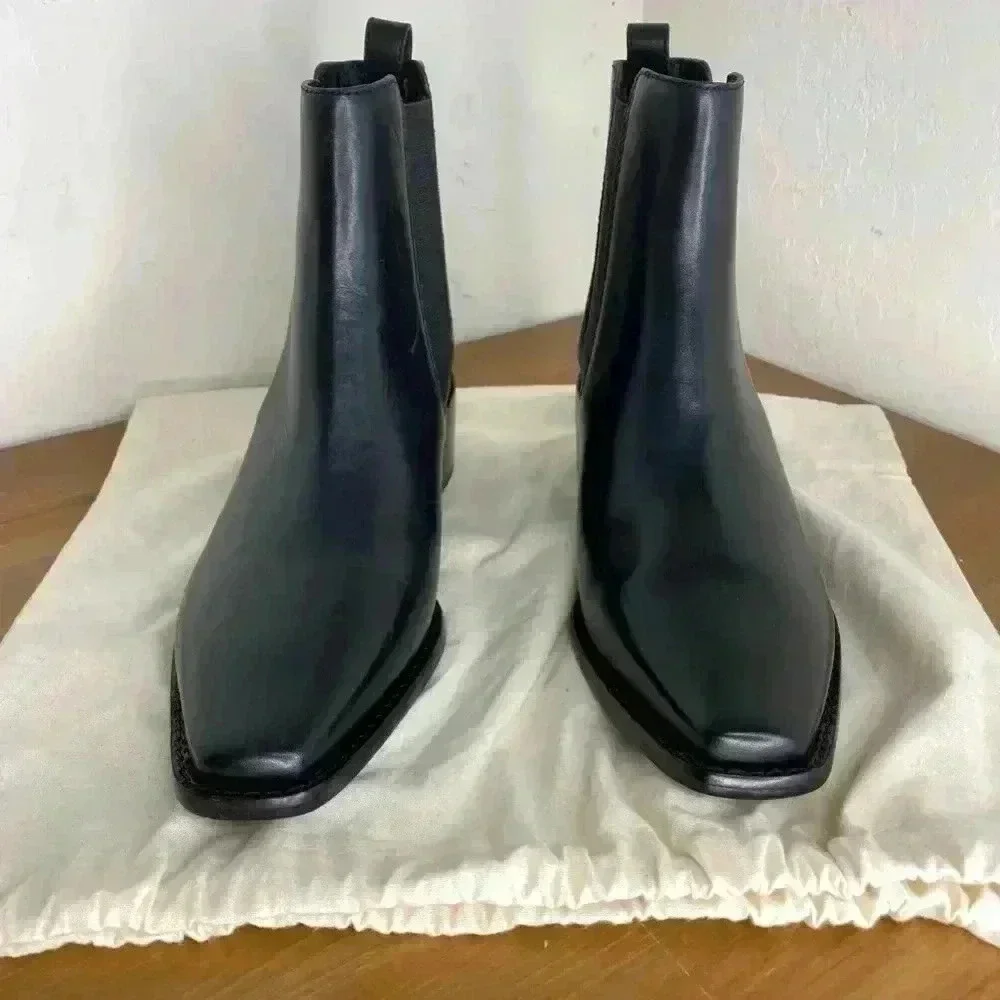 NEW Tory Burch Chelsea Pull On Black Leather Ankle Boots Women’s Size 7 1/2