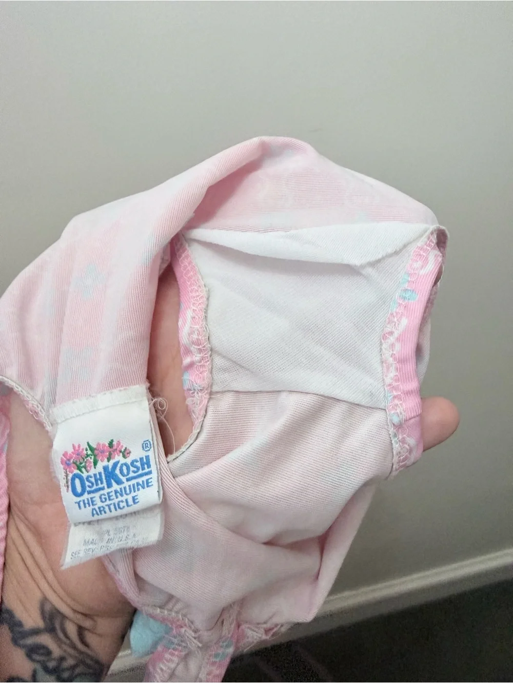Vintage Oshkosh B’Gosh Pink Floral Bow Bathing Swim Suit One Piece 6-9 months