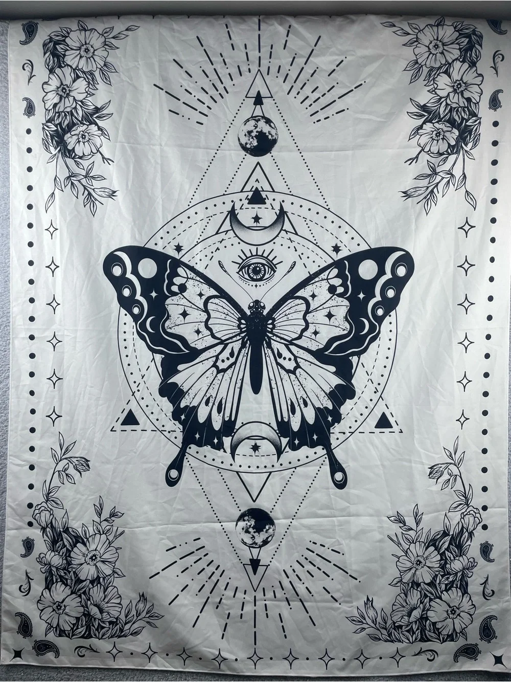 Black and White Butterfly Wall Tapestry - 35w by  47L Mystical Home Wall Decor