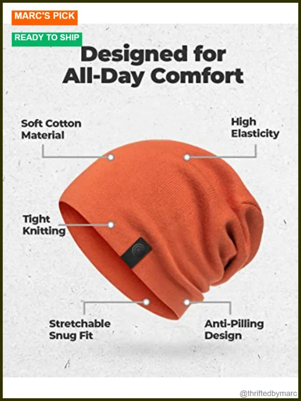 Slouchy Beanie Hat - Fine Knit Cotton Stretchy Hat for Women
