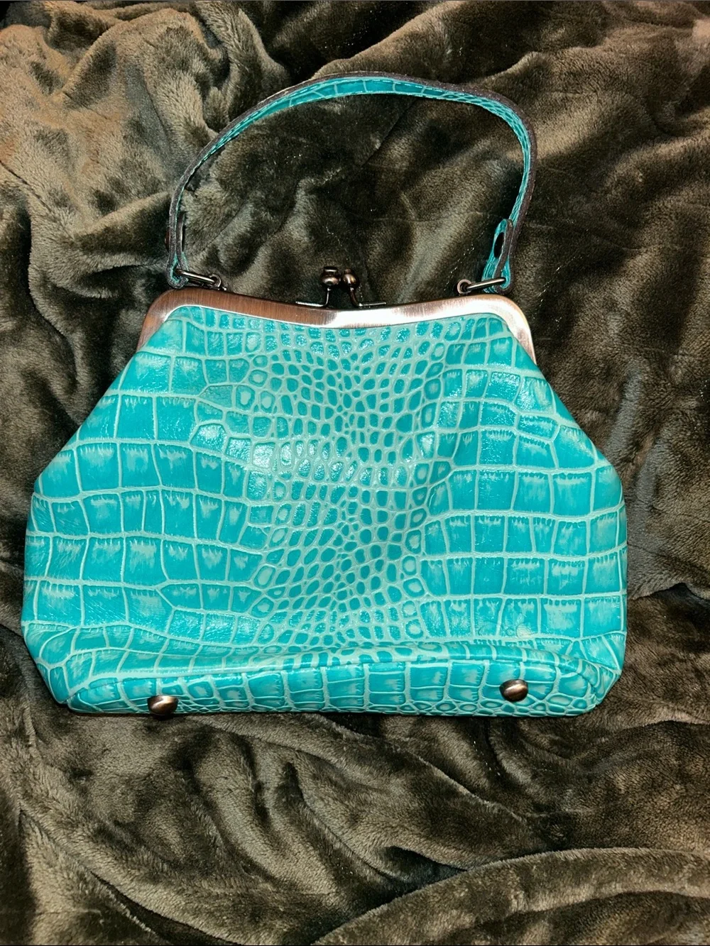 Patricia Nash Turquoise Croc-Embossed Frame Wristlet