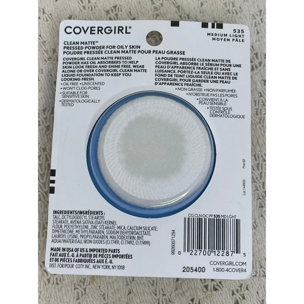 Covergirl Clean Matte Pressed Powder 535 Medium Light Oily Skin Oil Free 0.35oz