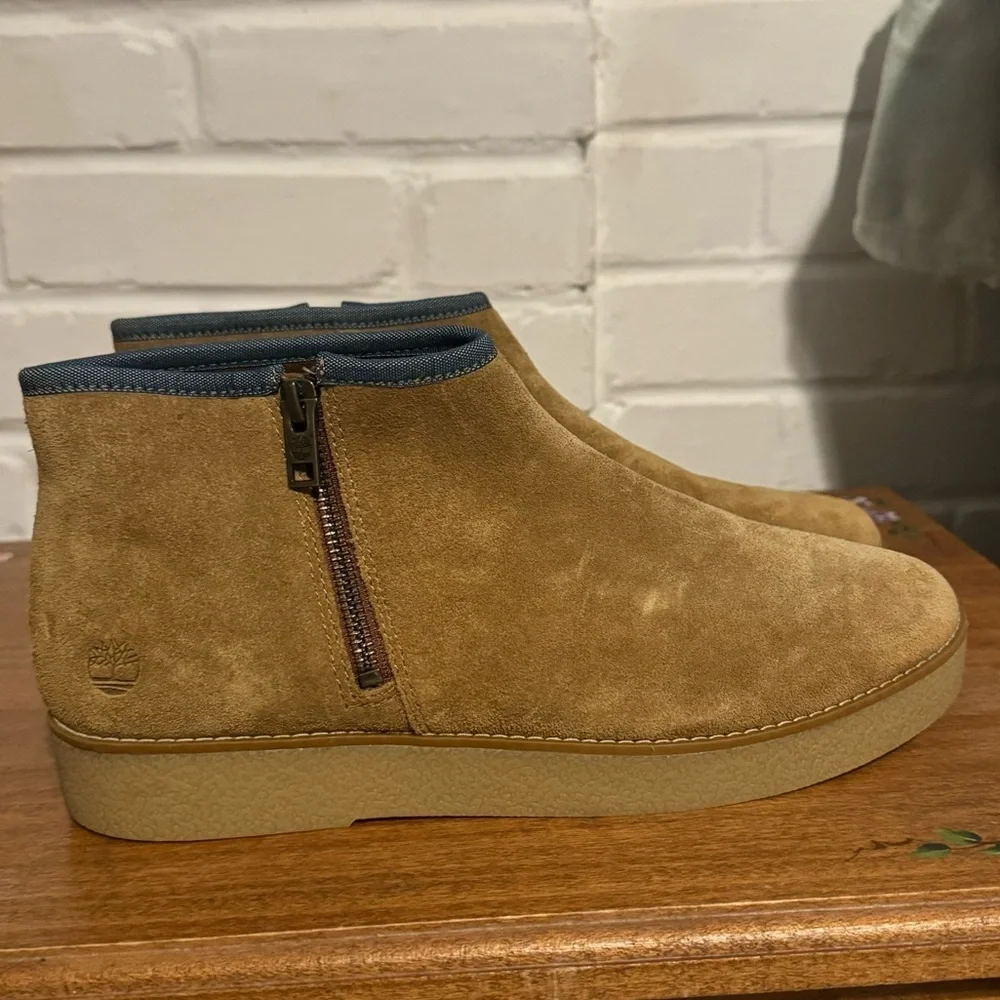 Timberland Paxton hill suede zip ankle booties tan 9.5 round toe