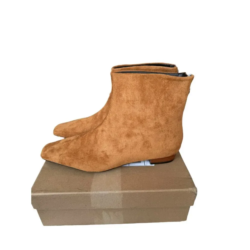 Beauty Cry Women's Suede Brown Booties Low Heel Square Toe Ankle Boots Size 10