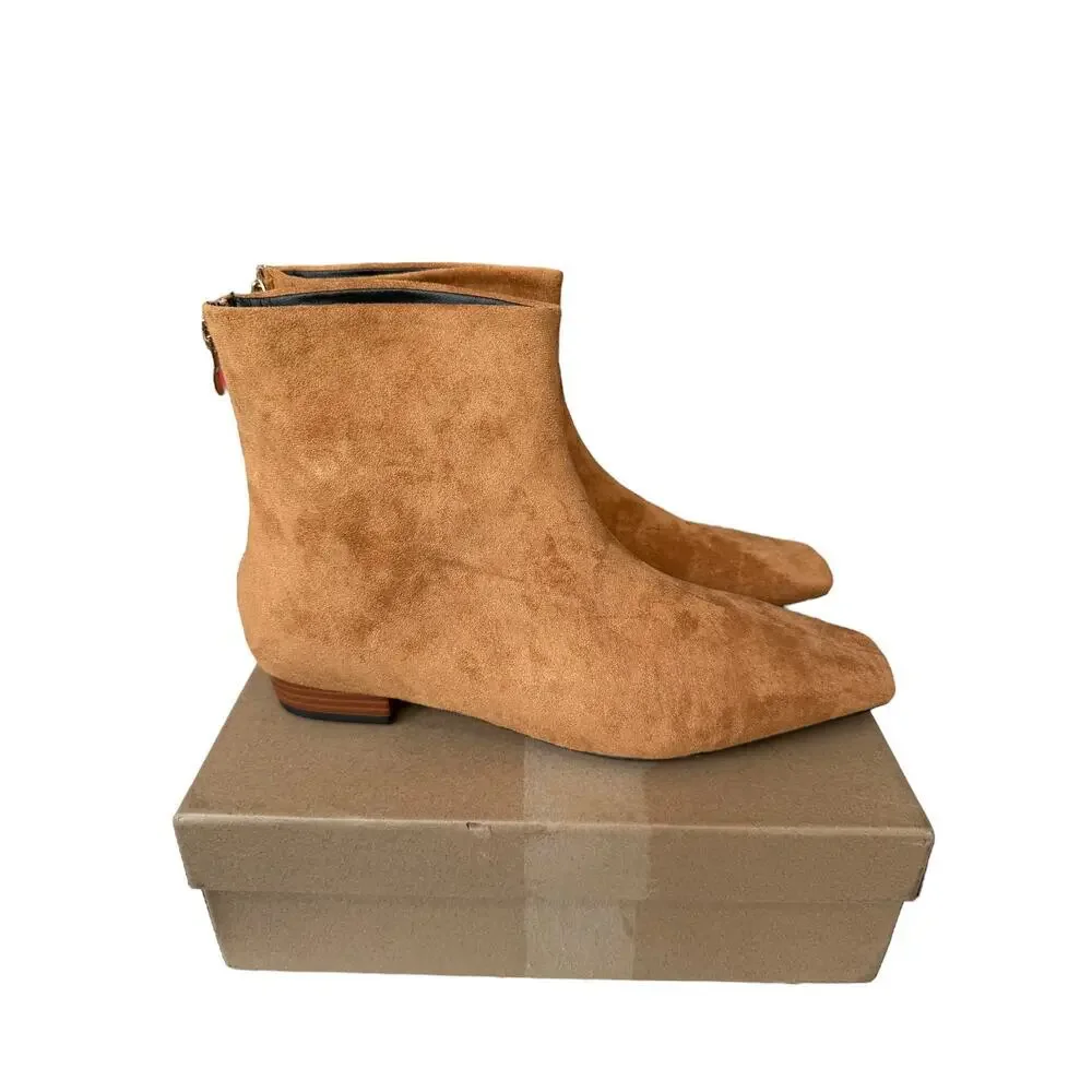 Beauty Cry Women's Suede Brown Booties Low Heel Square Toe Ankle Boots Size 10