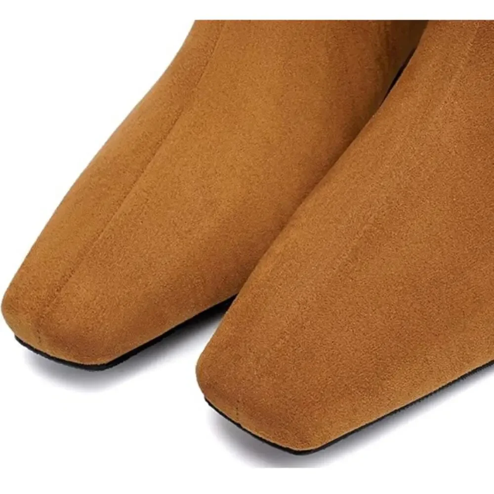 Beauty Cry Women's Suede Brown Booties Low Heel Square Toe Ankle Boots Size 10