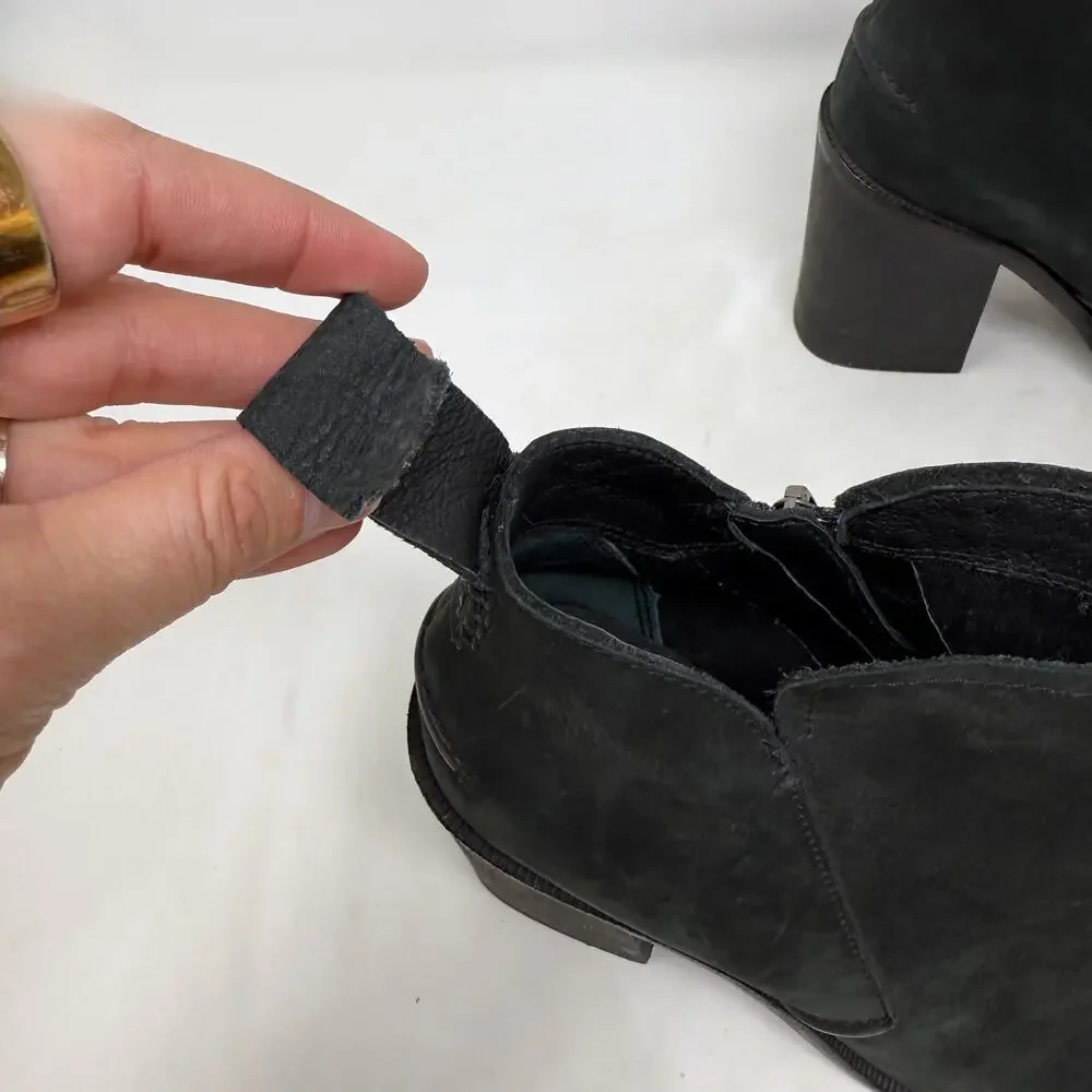 [UGG] Black Pixley Suede Leather Chunky Block Heel Round Toe Ankle Boots Sz 9.5