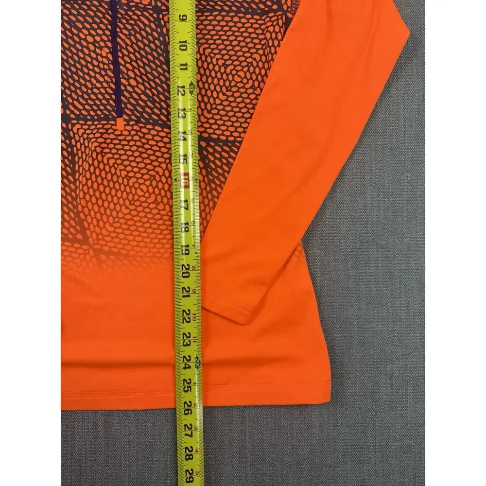 Nike Pro Womens LARGE Orange Navy Geo Print Fleece Lined Half Zip Pullover Top L