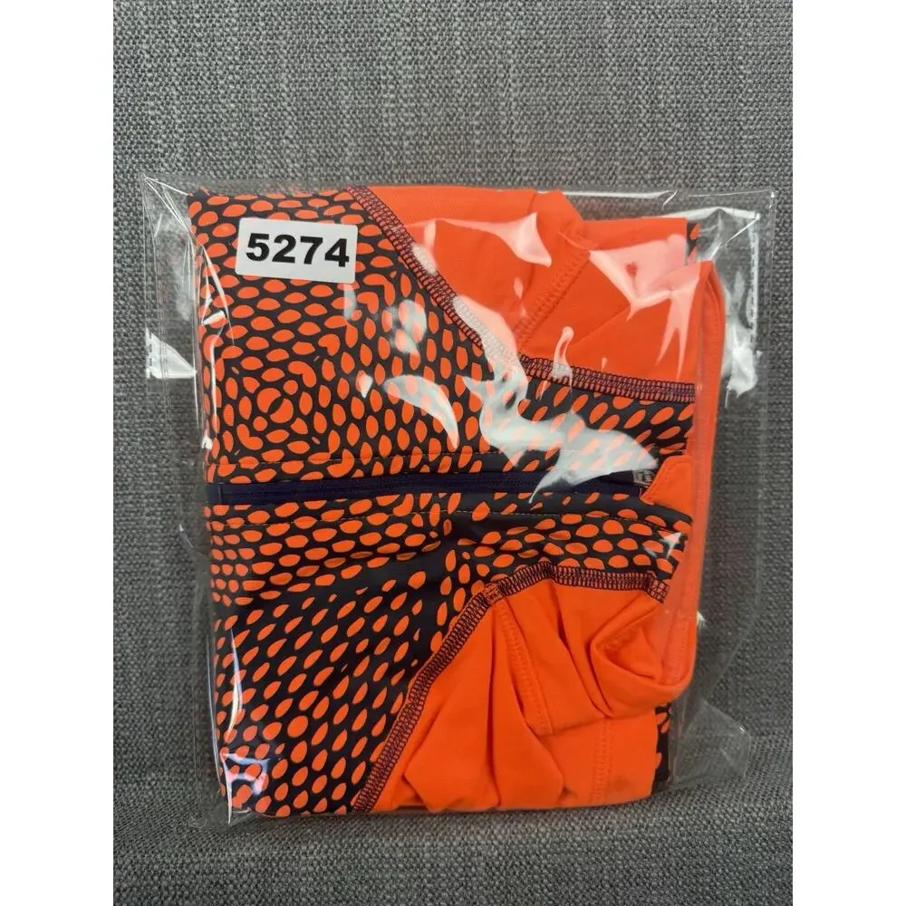 Nike Pro Womens LARGE Orange Navy Geo Print Fleece Lined Half Zip Pullover Top L