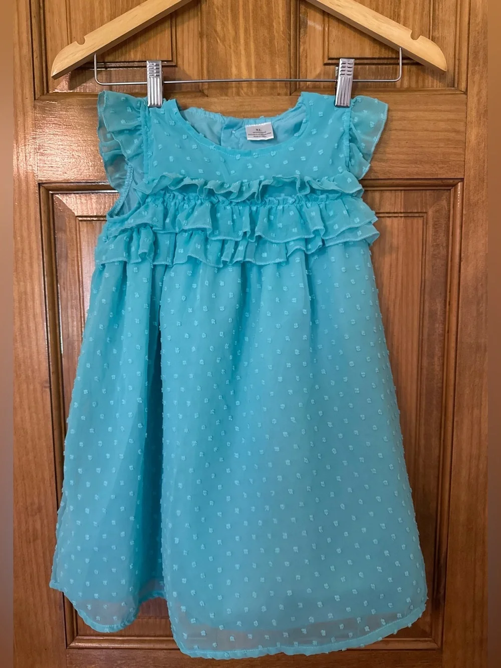Girls' Aqua Ruffle Swiss Dot Dress