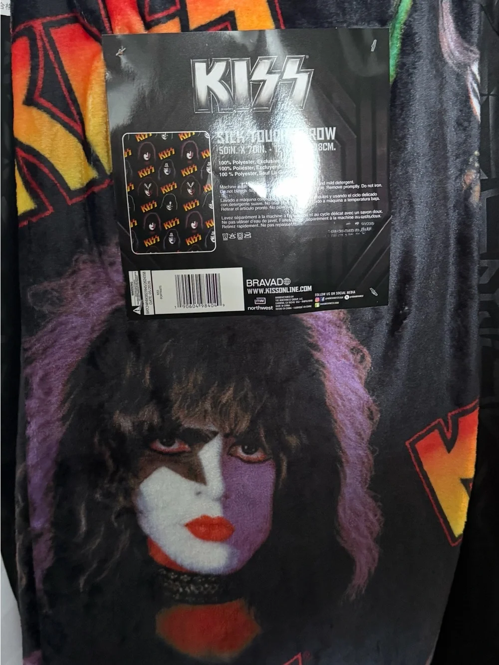 KISS Logo Plush Throw Blanket - Black with Multicolor Face Art