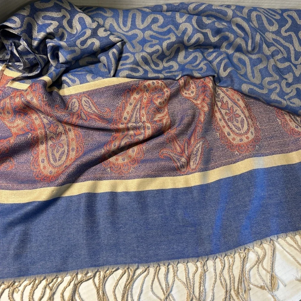 Pashmina Scarf Wrap Shawl 100% Cashmere Blue Paisley 27