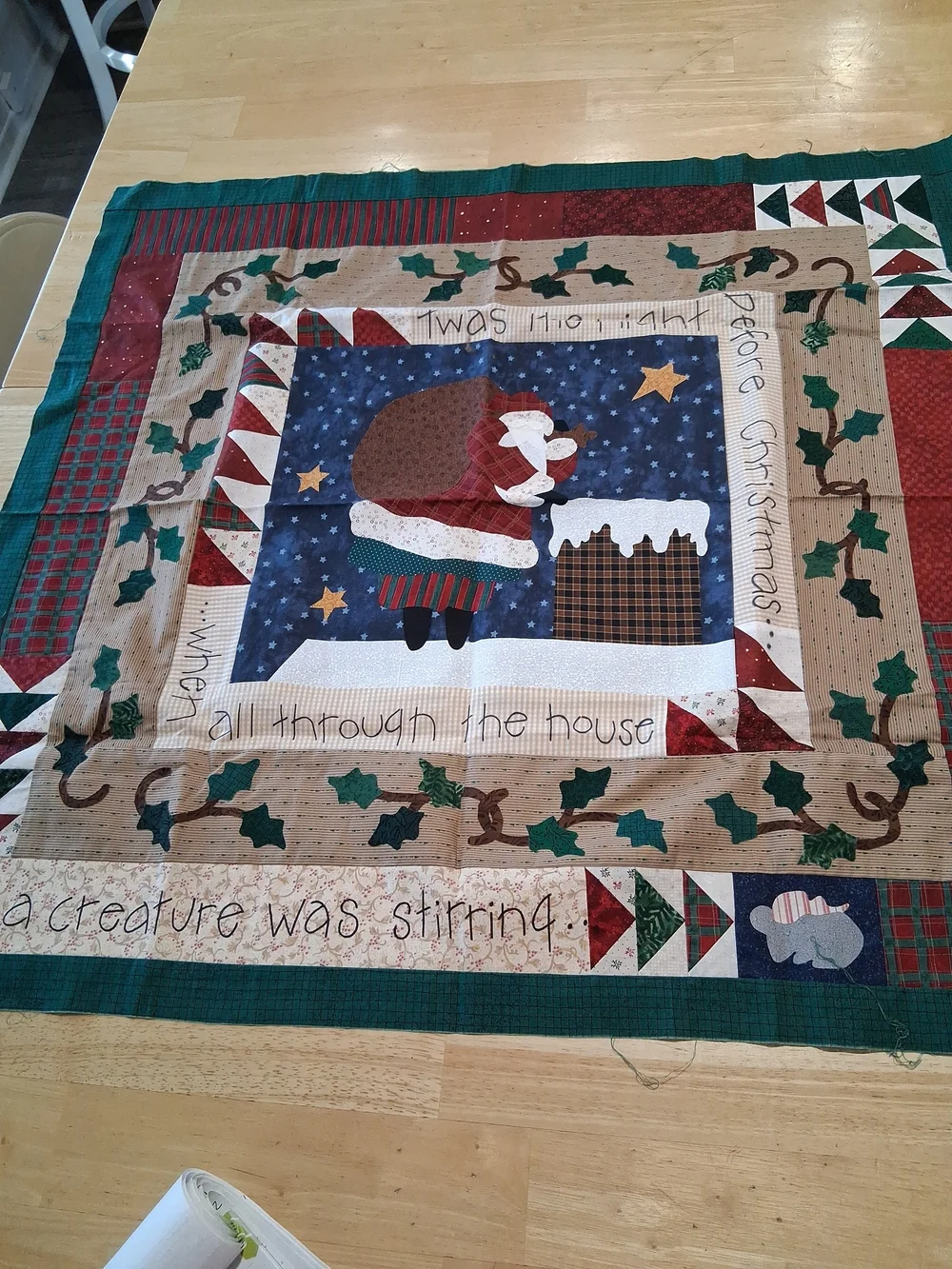 Handmade Twas The Night Before Christmas Pieced Santa Unfinished Wall Hanging 31