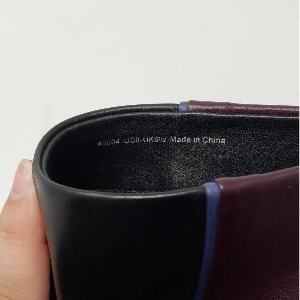 Cabi Bisset Bootie Size 8 Ankle Boots Block Heels Back Zip Two Tone Black Purple