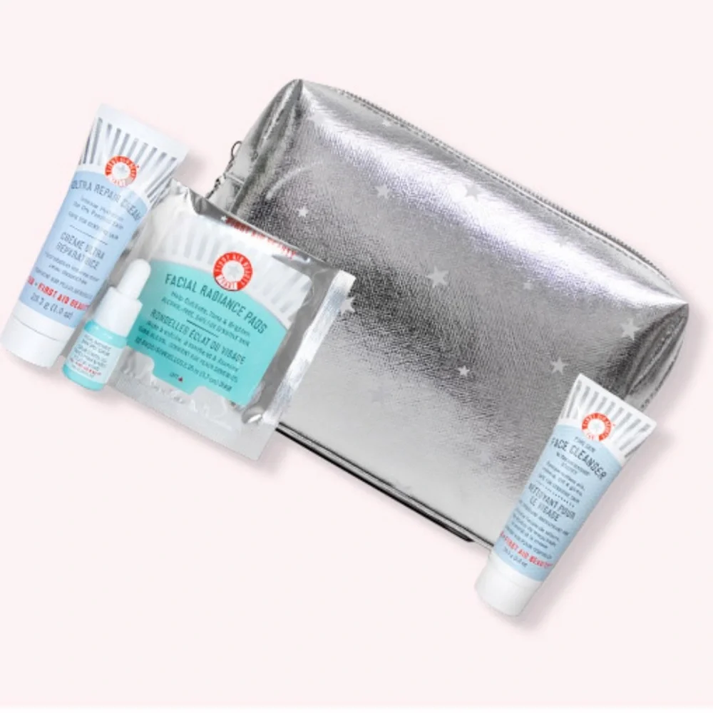 FIRST AID BEAUTY 5p Cleanser Repair Cream Dark Spot Serum Radiance Pads $40