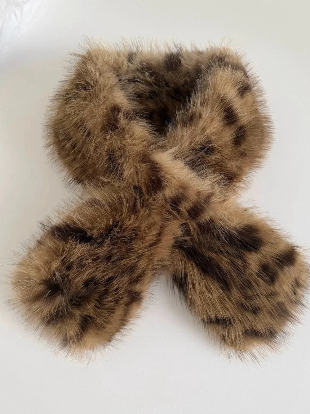 Faux Fur Leopard Print Scarf - Brown