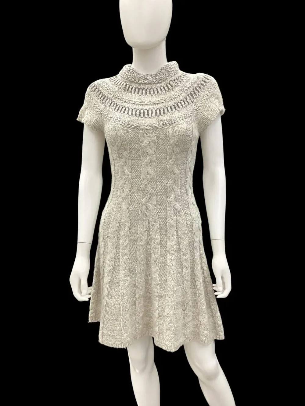 Free People Dress Women’s Size S Nordic Night Knit Cap Sleeve Wool Blend Gray