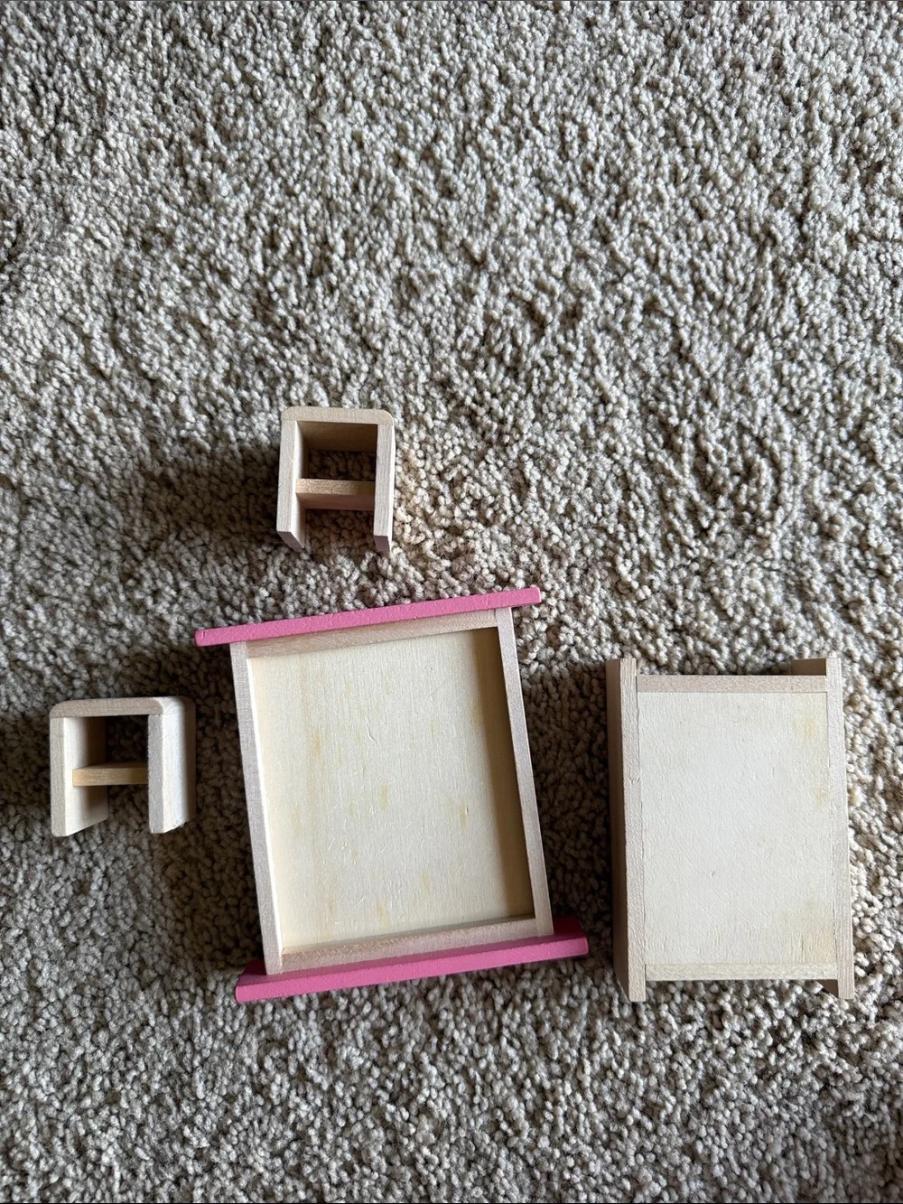 Wood Dollhouse Bedroom Set with Pink Accents