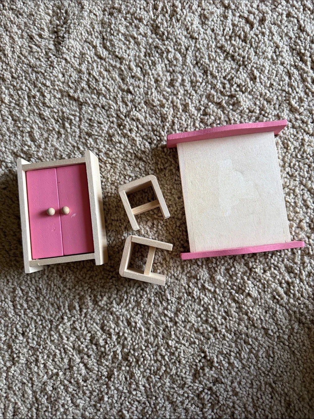 Wood Dollhouse Bedroom Set with Pink Accents