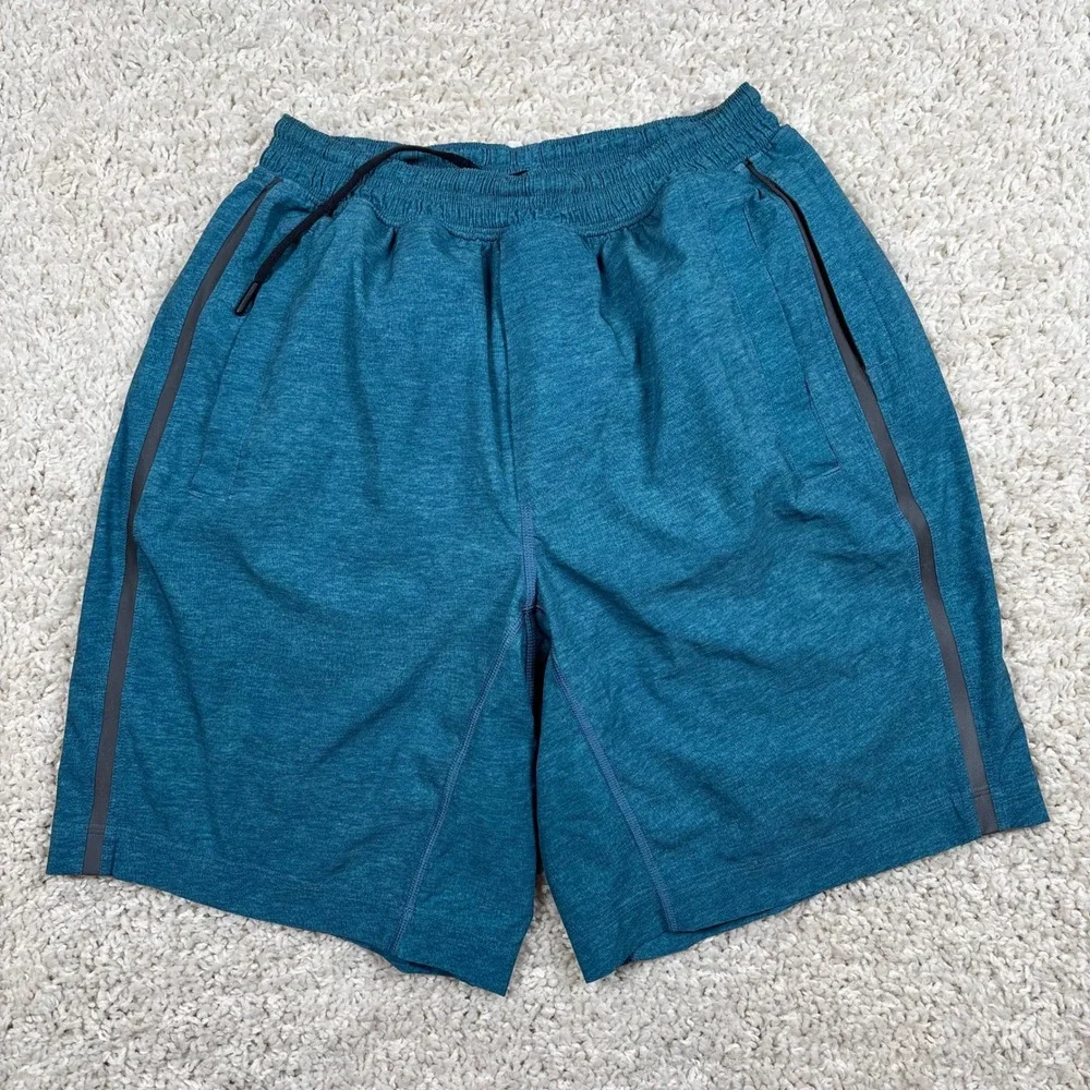 Lululemon Mens Athletic Shorts‎ Teal Blue Zipper Pockets Drawstring Size M